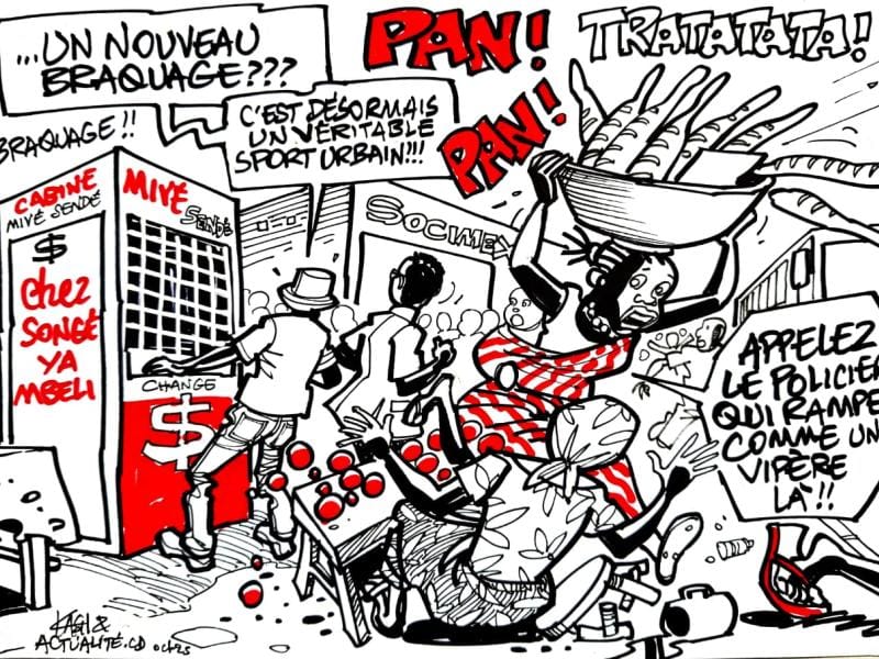 Caricature : braquages à main armée, un fléau croissant à Kinshasa
